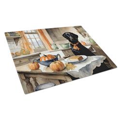 15 x 12 in. Unisex Black Lab Fall Kitchen Pumpkins Glass Cutting Board - Large
