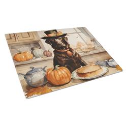 15 x 12 in. Unisex Chocolate Lab Fall Kitchen Pumpkins Glass Cutting Board - Large