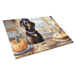 15 x 12 in. Unisex Chocolate Lab Fall Kitchen Pumpkins Glass Cutting Board - Large