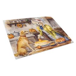 DAC1791LCB 15 x 12 in. Unisex Yellow Lab Fall Kitchen Pumpkins Glass Cutting Board - Large