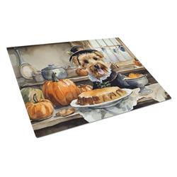 DAC1793LCB 15 x 12 in. Unisex Lakeland Terrier Fall Kitchen Pumpkins Glass Cutting Board - Large