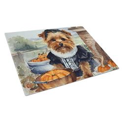 DAC1795LCB 15 x 12 in. Unisex Norfolk Terrier Fall Kitchen Pumpkins Glass Cutting Board - Large