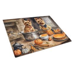 DAC1796LCB 15 x 12 in. Unisex Norwich Terrier Fall Kitchen Pumpkins Glass Cutting Board - Large