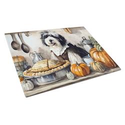 DAC1797LCB 15 x 12 in. Unisex Old English Sheepdog Fall Kitchen Pumpkins Glass Cutting Board - Large