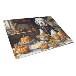 DAC1798LCB 15 x 12 in. Unisex Old English Sheepdog Fall Kitchen Pumpkins Glass Cutting Board - Large