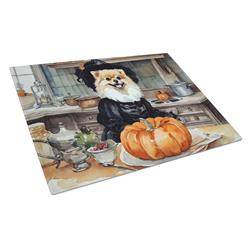 DAC1799LCB 15 x 12 in. Unisex Pomeranian Fall Kitchen Pumpkins Glass Cutting Board - Large