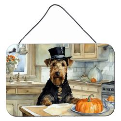 DAC1722DS812 12 x 8 in. Unisex Airedale Terrier Fall Kitchen Pumpkins Wall or Door Hanging Prints
