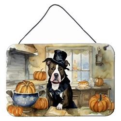 DAC1727DS812 12 x 8 in. Unisex Pit Bull Terrier Fall Kitchen Pumpkins Wall or Door Hanging Prints