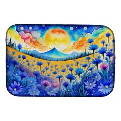 21 x 14 in. Unisex Blue Cornflowers in Color Dish Drying Mat