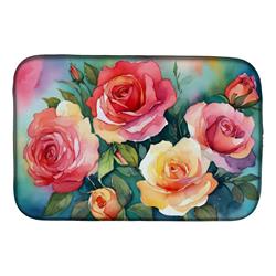 DAC1701DDM 21 x 14 in. Oklahoma Roses in Watercolor Dish Drying Mat