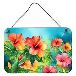 DAC1642DS812 12 x 8 in. Unisex Hawaii Hawaiian Hibiscus in Watercolor Wall or Door Hanging Prints