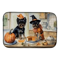 21 x 14 in. Unisex Affenpinscher Fall Kitchen Pumpkins Dish Drying Mat