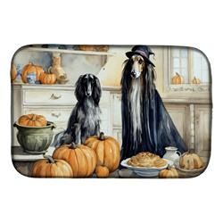 21 x 14 in. Unisex Afghan Hound Fall Kitchen Pumpkins Dish Drying Mat