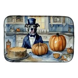 21 x 14 in. Unisex Pit Bull Terrier Fall Kitchen Pumpkins Dish Drying Mat