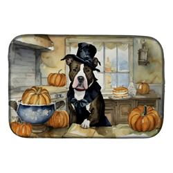 21 x 14 in. Unisex Pit Bull Terrier Fall Kitchen Pumpkins Dish Drying Mat
