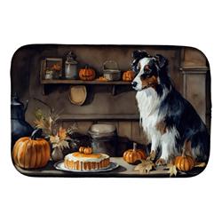 21 x 14 in. Unisex Australian Shepherd Fall Kitchen Pumpkins Dish Drying Mat