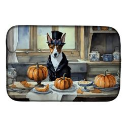 21 x 14 in. Unisex Basenji Fall Kitchen Pumpkins Dish Drying Mat