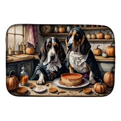 21 x 14 in. Unisex Basset Hound Fall Kitchen Pumpkins Dish Drying Mat