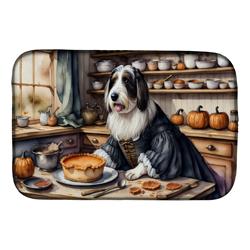 21 x 14 in. Unisex Bearded Collie Fall Kitchen Pumpkins Dish Drying Mat