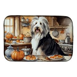 21 x 14 in. Unisex Bearded Collie Fall Kitchen Pumpkins Dish Drying Mat