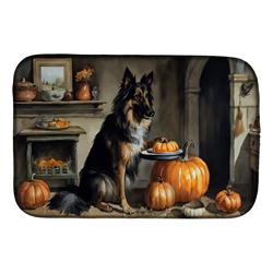 21 x 14 in. Unisex Belgian Tervuren Fall Kitchen Pumpkins Dish Drying Mat
