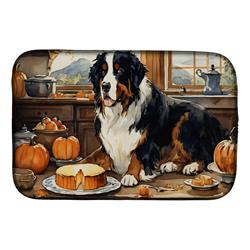 21 x 14 in. Unisex Bernese Mountain Dog Fall Kitchen Pumpkins Dish Drying Mat