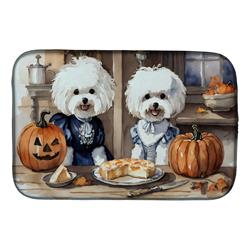 21 x 14 in. Unisex Bichon Frise Fall Kitchen Pumpkins Dish Drying Mat