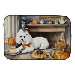 21 x 14 in. Unisex Bichon Frise Fall Kitchen Pumpkins Dish Drying Mat