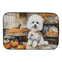 21 x 14 in. Unisex Bichon Frise Fall Kitchen Pumpkins Dish Drying Mat