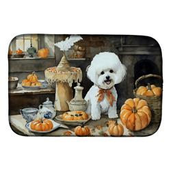 21 x 14 in. Unisex Bichon Frise Fall Kitchen Pumpkins Dish Drying Mat
