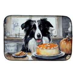 21 x 14 in. Unisex Border Collie Fall Kitchen Pumpkins Dish Drying Mat