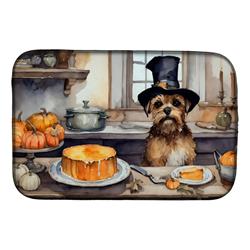 21 x 14 in. Unisex Border Terrier Fall Kitchen Pumpkins Dish Drying Mat