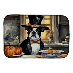 21 x 14 in. Unisex Boston Terrier Fall Kitchen Pumpkins Dish Drying Mat