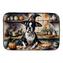 21 x 14 in. Unisex Boston Terrier Fall Kitchen Pumpkins Dish Drying Mat