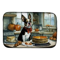 21 x 14 in. Unisex Boston Terrier Fall Kitchen Pumpkins Dish Drying Mat