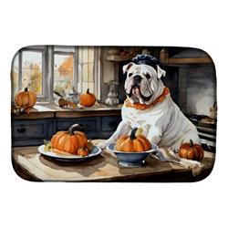 21 x 14 in. Unisex English Bulldog Fall Kitchen Pumpkins Dish Drying Mat