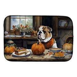 21 x 14 in. Unisex English Bulldog Fall Kitchen Pumpkins Dish Drying Mat