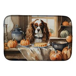 21 x 14 in. Unisex Cavalier Spaniel Fall Kitchen Pumpkins Dish Drying Mat