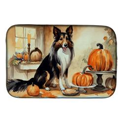 21 x 14 in. Unisex Collie Fall Kitchen Pumpkins Dish Drying Mat