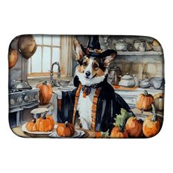 21 x 14 in. Unisex Corgi Fall Kitchen Pumpkins Dish Drying Mat