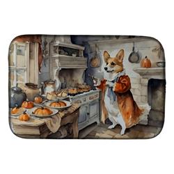 21 x 14 in. Unisex Corgi Fall Kitchen Pumpkins Dish Drying Mat