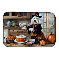 21 x 14 in. Unisex Coton De Tulear Fall Kitchen Pumpkins Dish Drying Mat