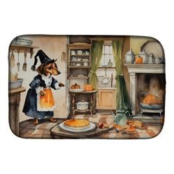 21 x 14 in. Unisex Dachshund Fall Kitchen Pumpkins Dish Drying Mat