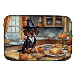 21 x 14 in. Unisex Dachshund Fall Kitchen Pumpkins Dish Drying Mat