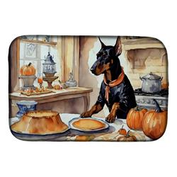 21 x 14 in. Unisex Doberman Pinscher Fall Kitchen Pumpkins Dish Drying Mat