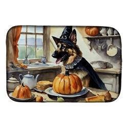 21 x 14 in. Unisex German Shepherd Fall Kitchen Pumpkins Dish Drying Mat