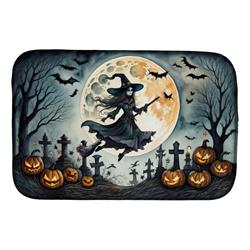 21 x 14 in. Unisex Flying Witch Spooky Halloween Dish Drying Mat