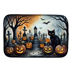 21 x 14 in. Unisex Black Cat Spooky Halloween Dish Drying Mat