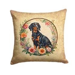 14 x 14 in. Unisex Gordon Setter & Flowers Fabric Decorative Pillow