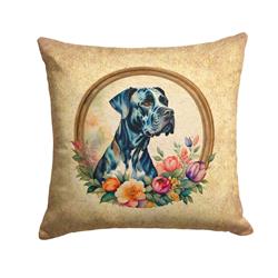 14 x 14 in. Unisex Great Dane & Flowers Fabric Decorative Pillow